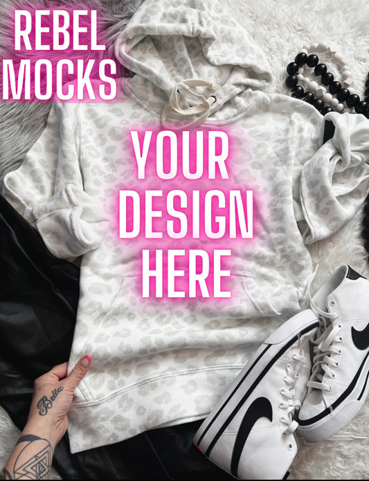 J America Snow Leopard Hoodie Flat Lay Mock Up TRENDING