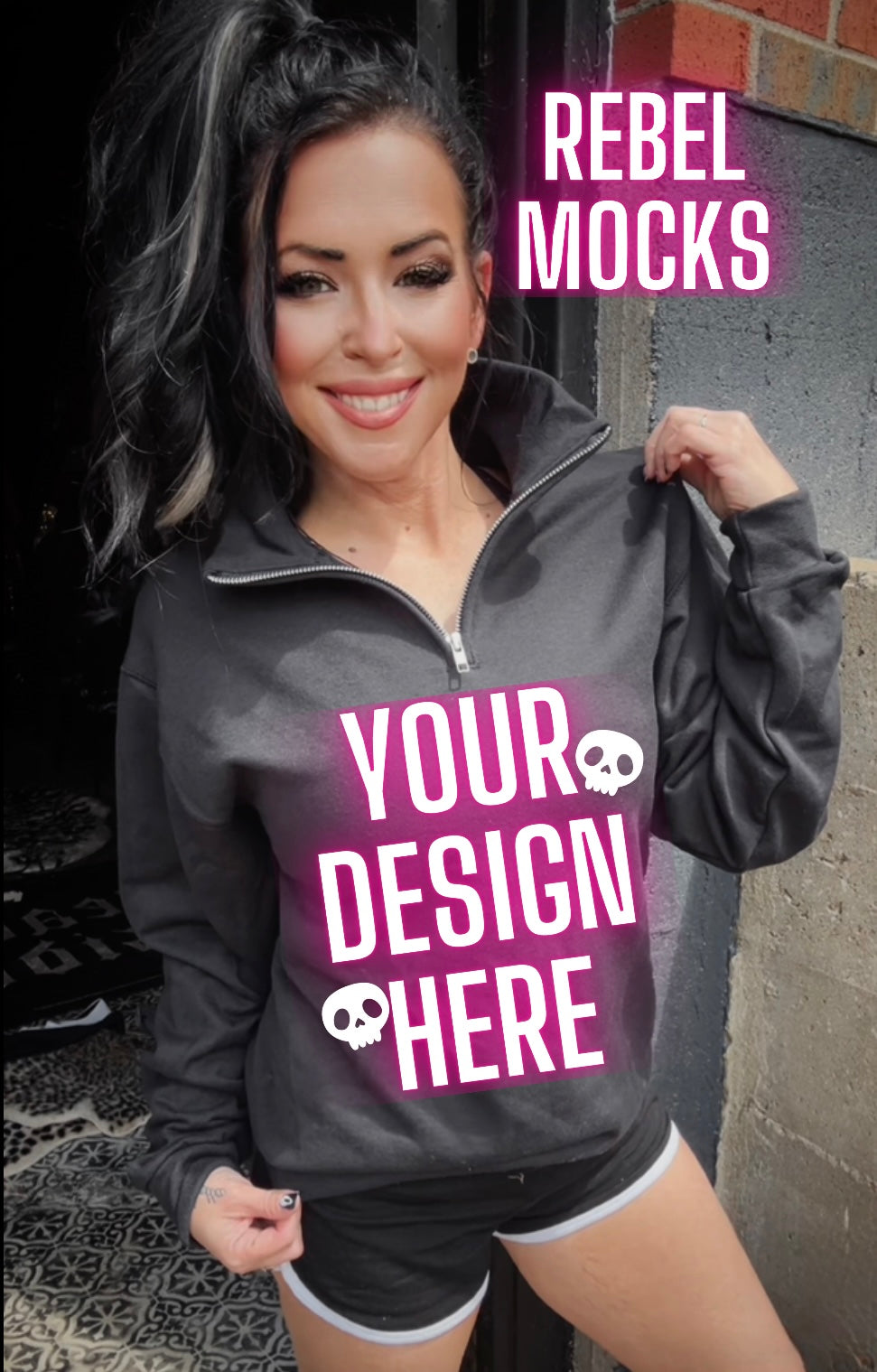 Black half zip Model Mock Edgy alt Vibes Mock Up