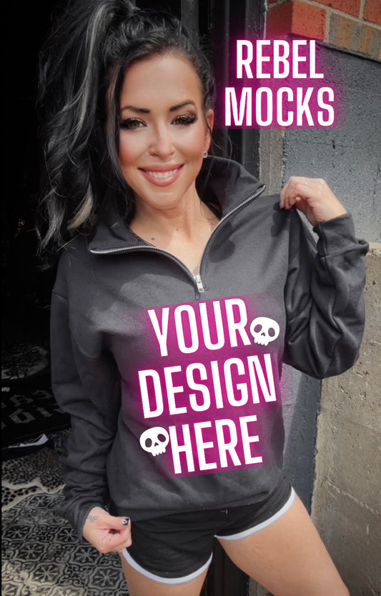 Black half zip Model Mock Edgy alt Vibes Mock Up