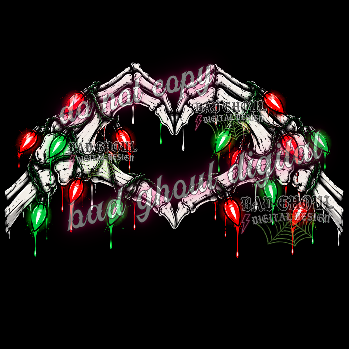 Christmas Skellie Heart Hands | PNG DOWNLOAD BLACK FAB ONLY