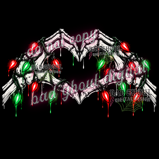 Christmas Skellie Heart Hands | PNG DOWNLOAD BLACK FAB ONLY
