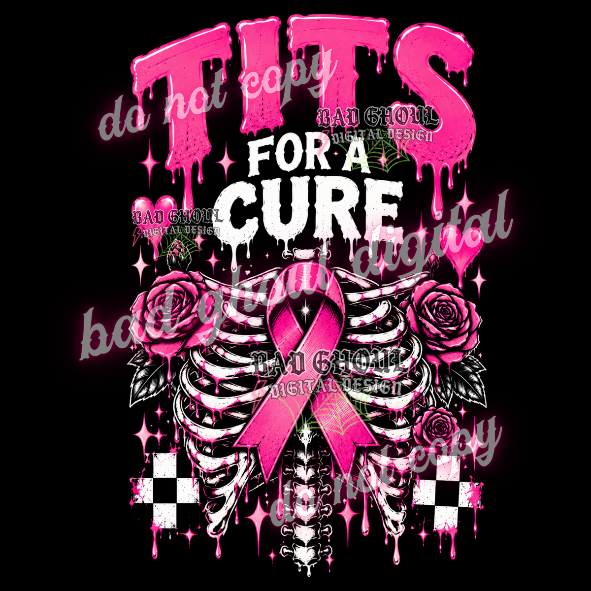 Tits for a cure | Breast Cancer Awareness | PNG DOWNLOAD BLACK FAB ONLY