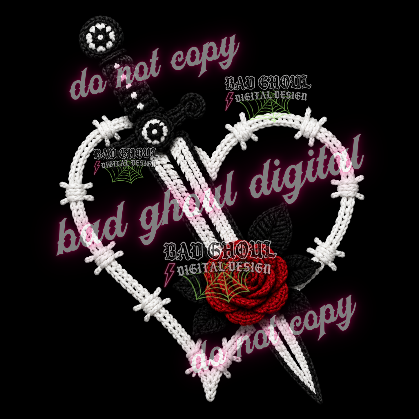Faux Yarn - Heart + Dagger | PNG DOWNLOAD