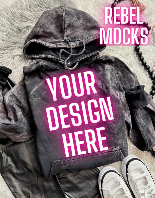 Lane Seven Vintage Wash Cloud Black Hoodie Flat Lay Mock Up TRENDING