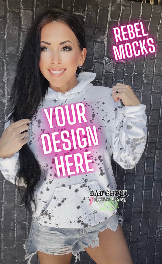 Model Mock splatter Hoodie Mock Up Trendy Edgy Vibes