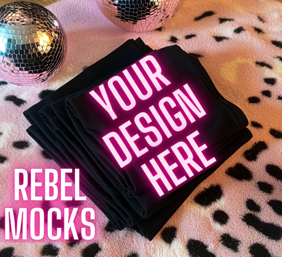 Black Tee Trendy Flat Lay Mock Up