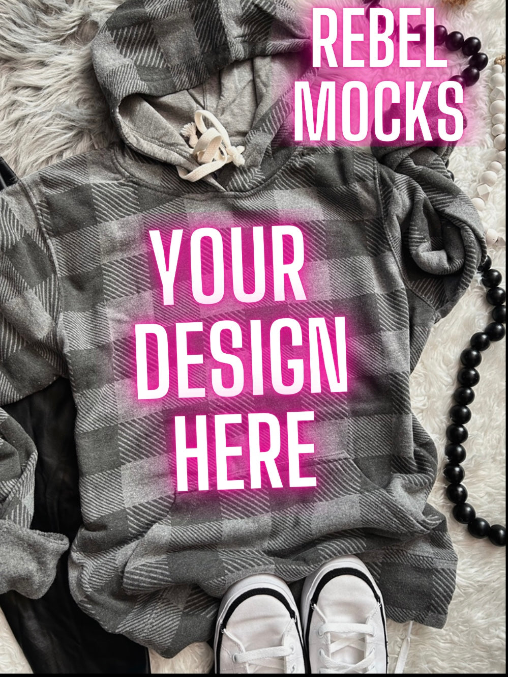 J America Black Plaid Hoodie Flat Lay Mock Up TRENDING