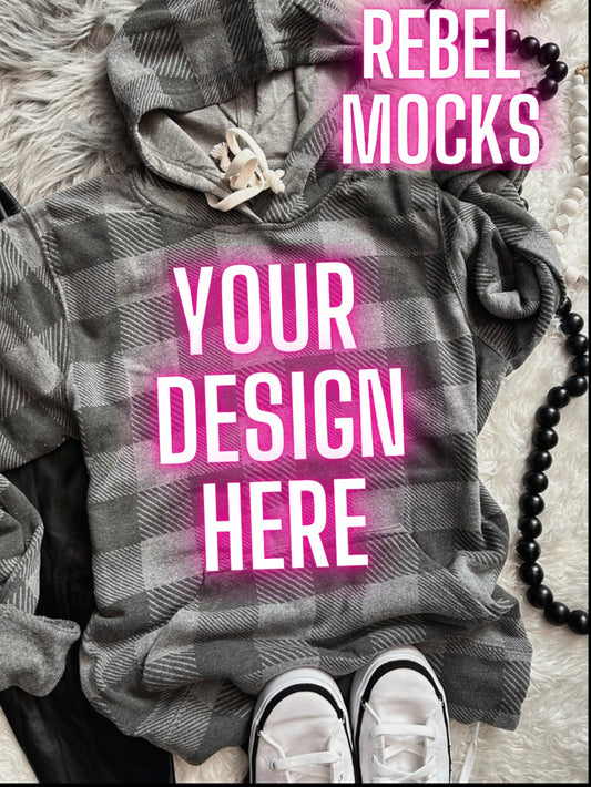 J America Black Plaid Hoodie Flat Lay Mock Up TRENDING