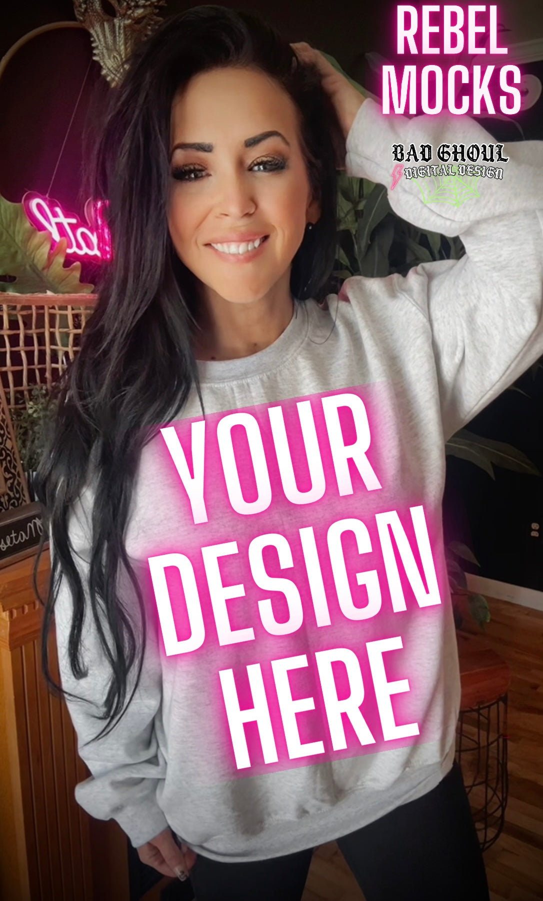 Ash Crew Neck Trendy Model Mock Up