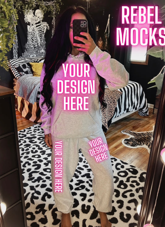 Ash Gray Sweat Set Model Mock Up TRENDING