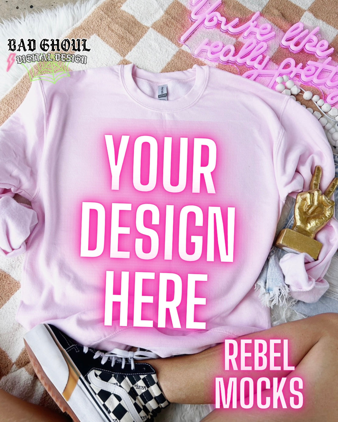 Light Pink Crew Neck Sweatshirt Flat Lay Mock Up TRENDING