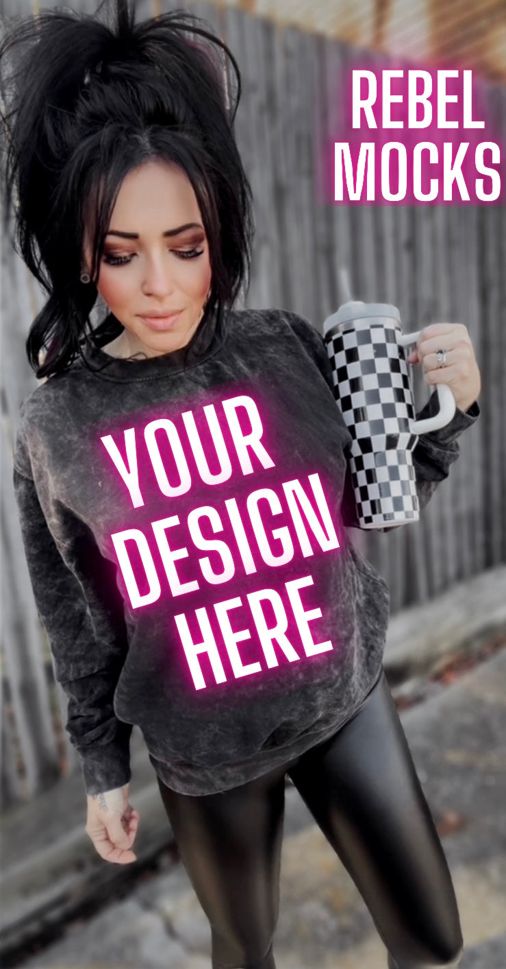 Mineral Wash Crew Neck Trendy Mock Up IRL Model