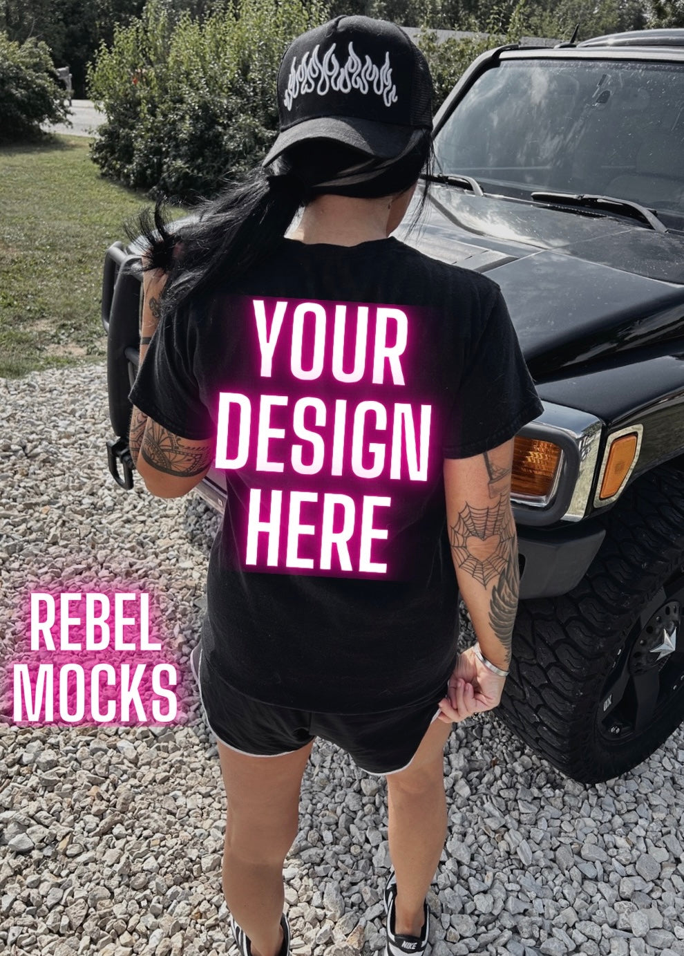 Black Back Tee IRL Model Mock Up trendy