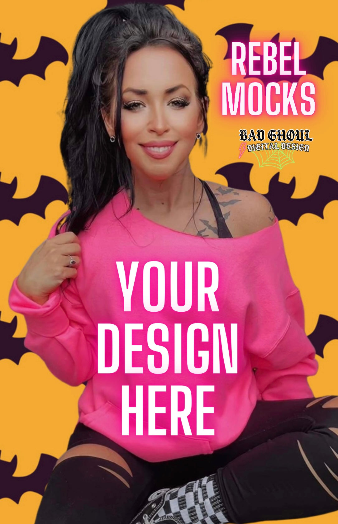 Spooky Vibes Bundle 3- Off Shoulder Neon Pink- IRL Model Mock Up TRENDING