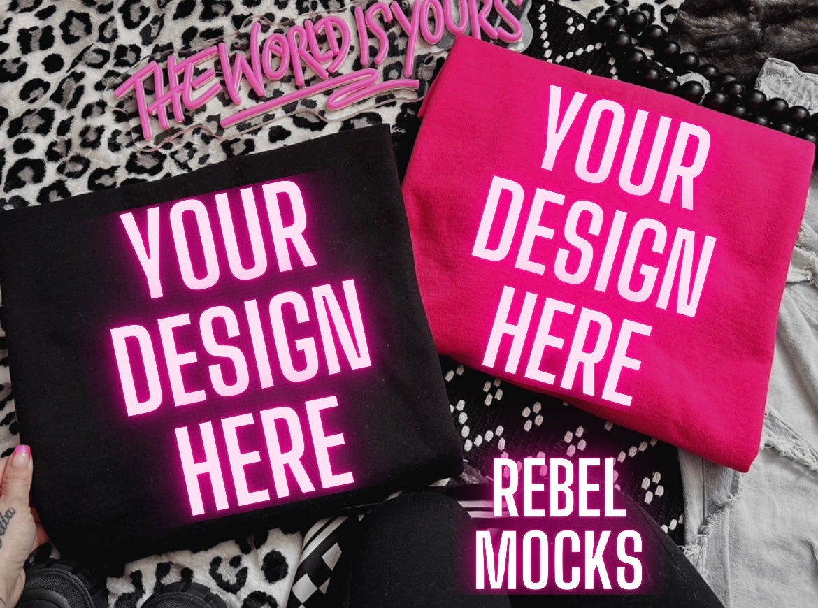 heliconia and Black Edgy Alt Trendy Mock Up flat Lay