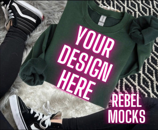 Gildan Forest Green Sweatshirt Flat Lay Mock Up TRENDING