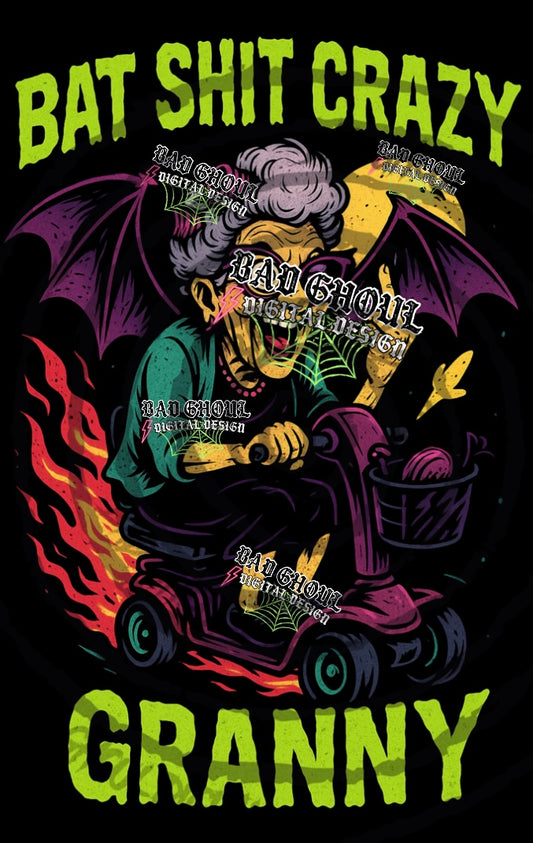 Bat Shit Crazy Granny Black Fabric PNG DOWNLOAD