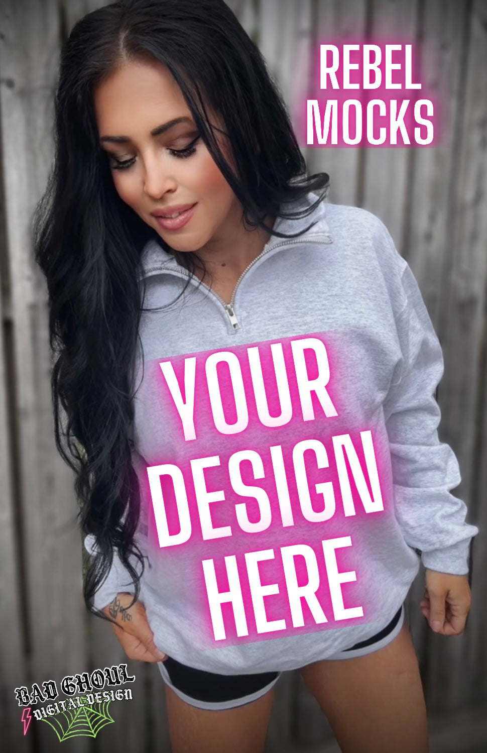 Ash Jerzee 1/4 Zip Sweatshirt Model Mock Up