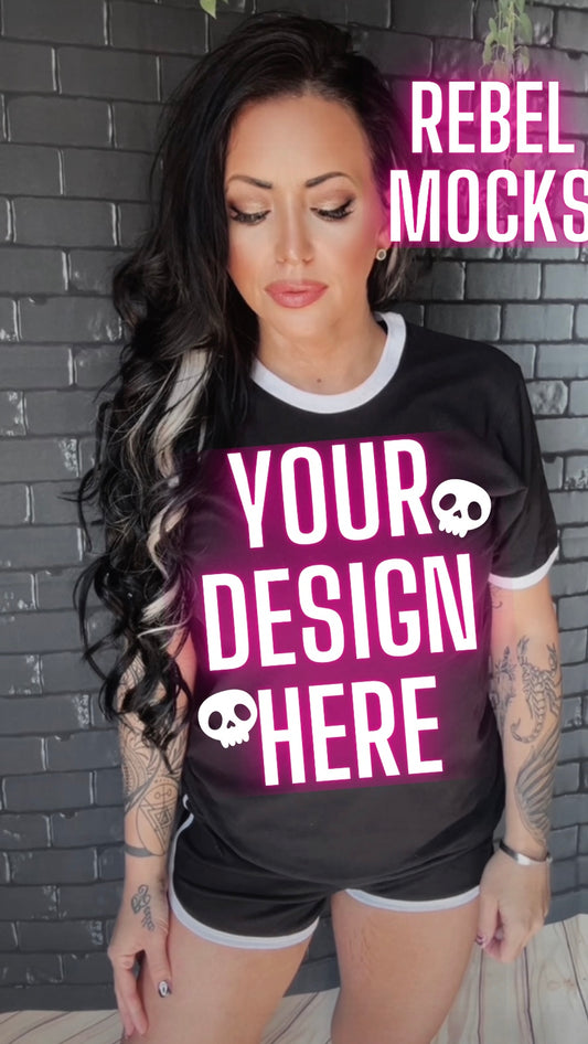 Black and White Ringer Tee Model Mock Edgy alt Vibes Mock Up