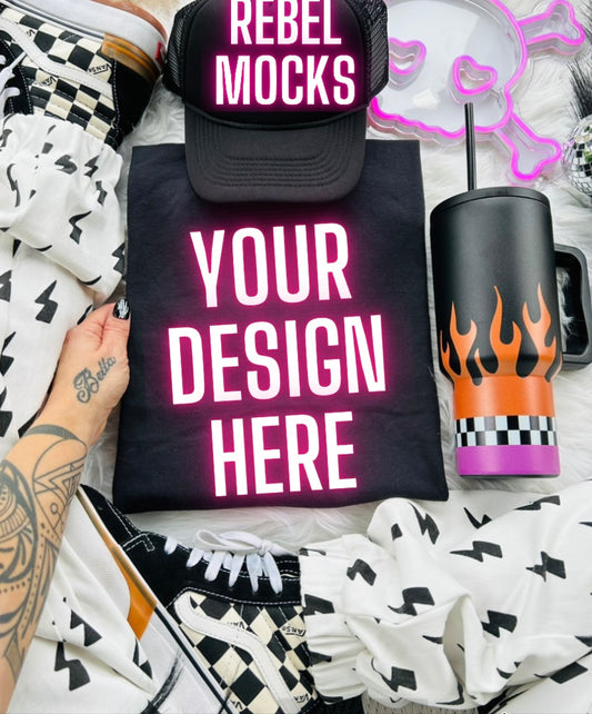 Black Tee Trending Alternative Flat Lay Mockup