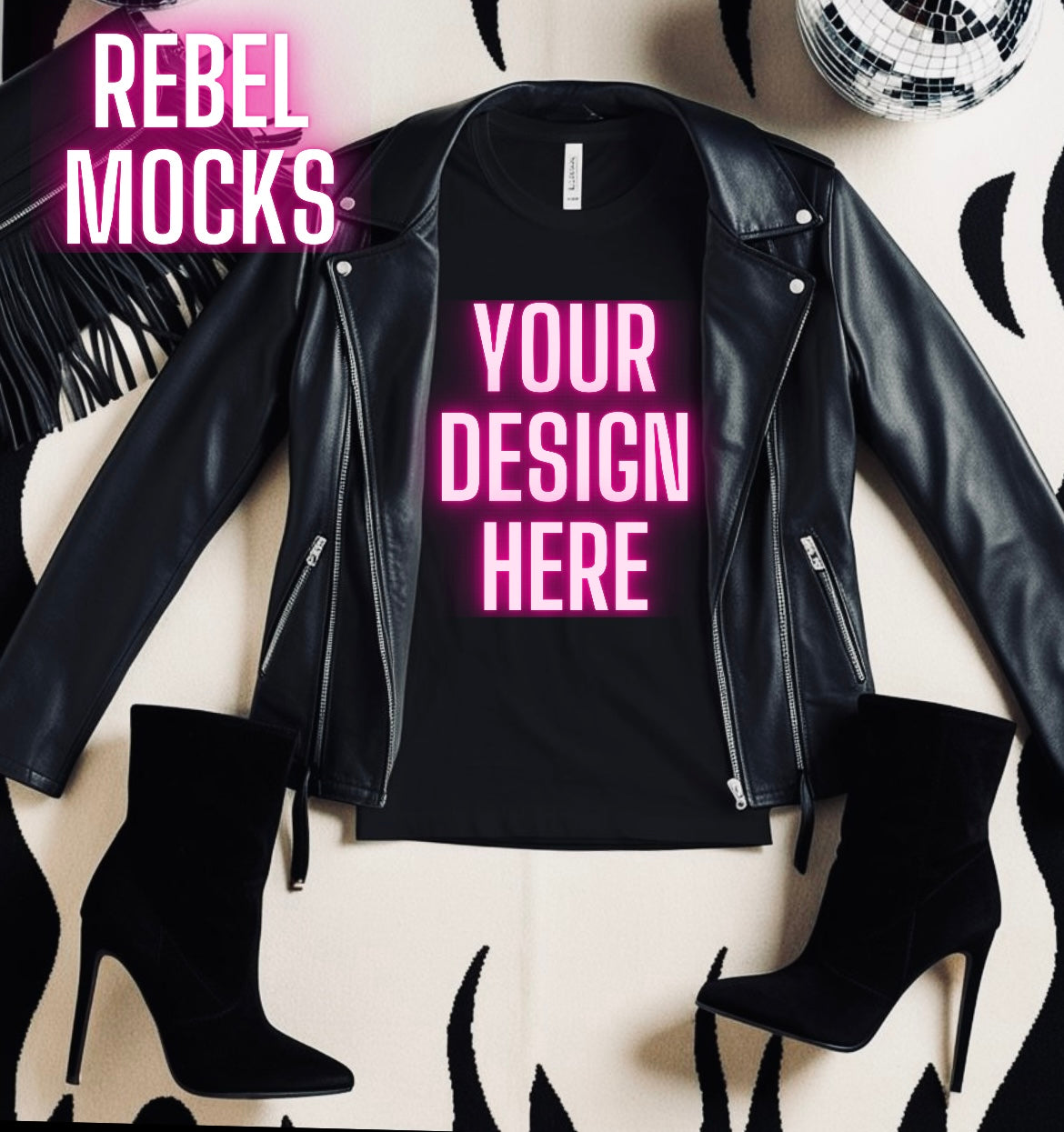 Bella Black Tee Edgy Trendy Mock Up Flat Lay