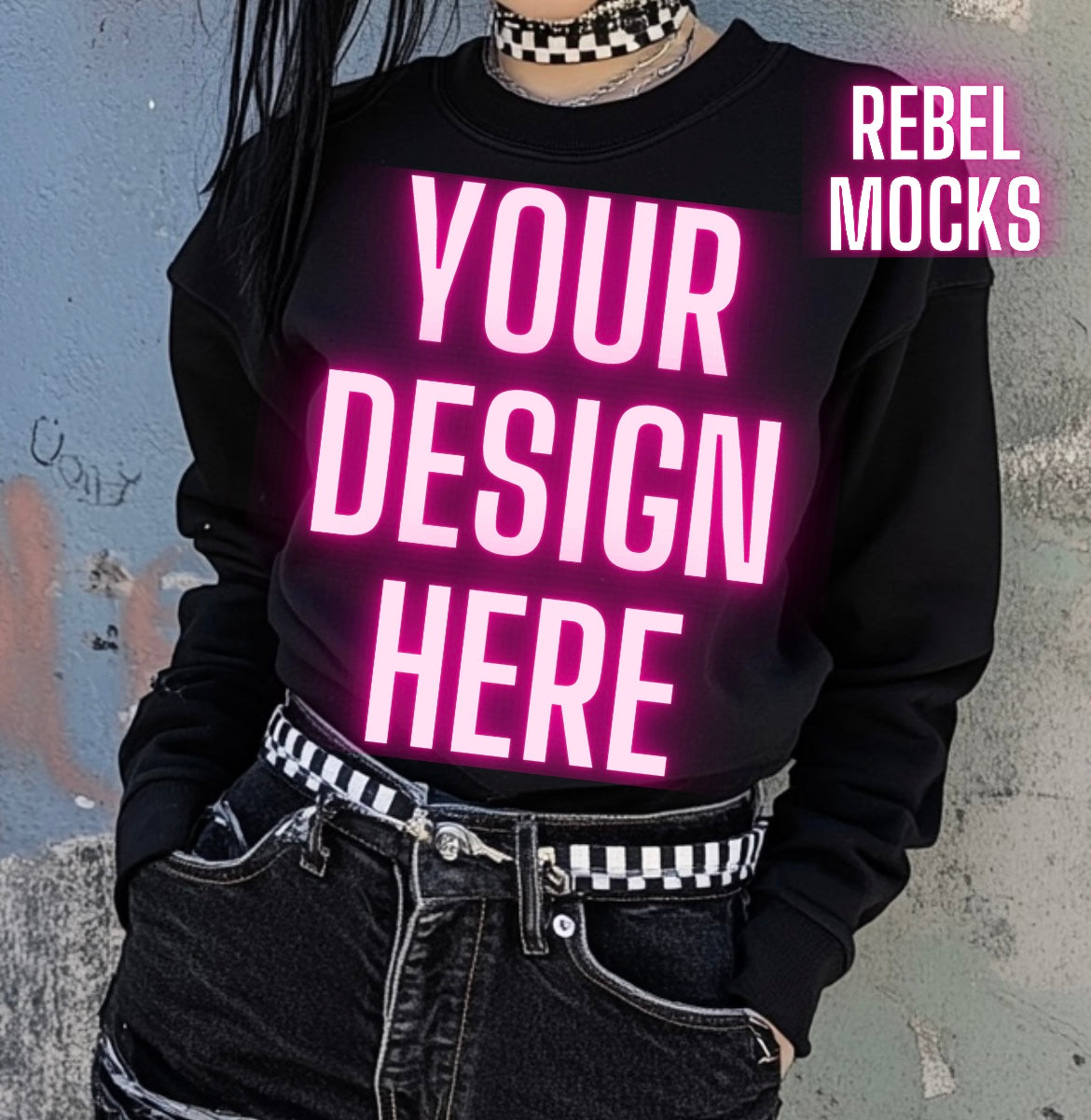 Black Crew Neck Sweatshirt Alternative Model Mock Up