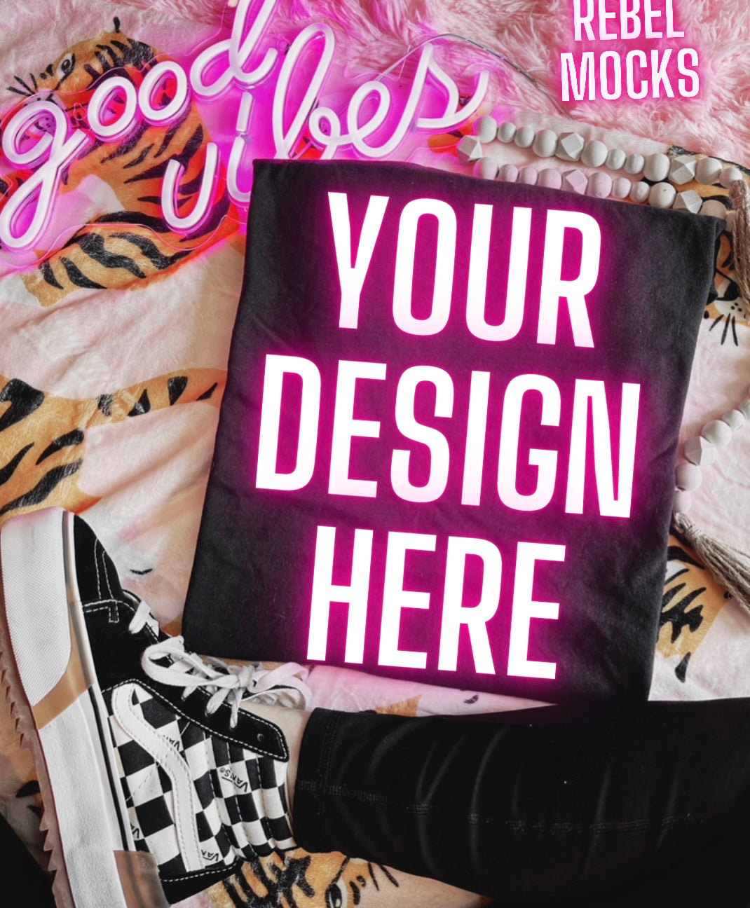 Black Tee Trendy Flat Lay Tee  Mock Up