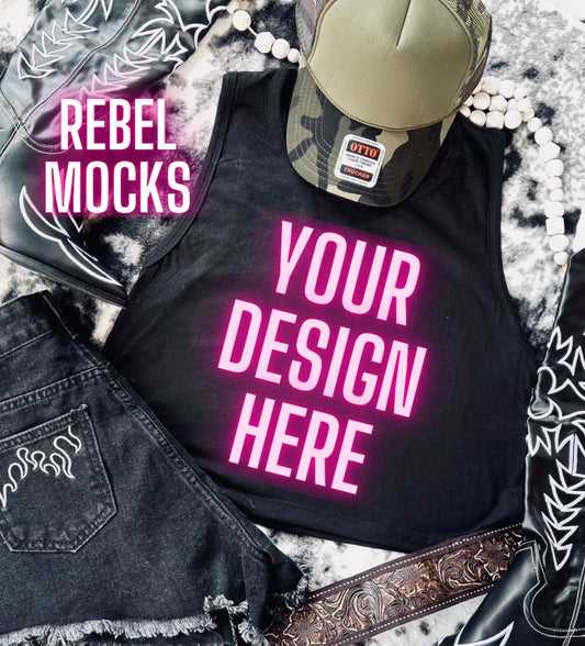 VIBIN Next Level Black Tank Flat Lay Mock UP