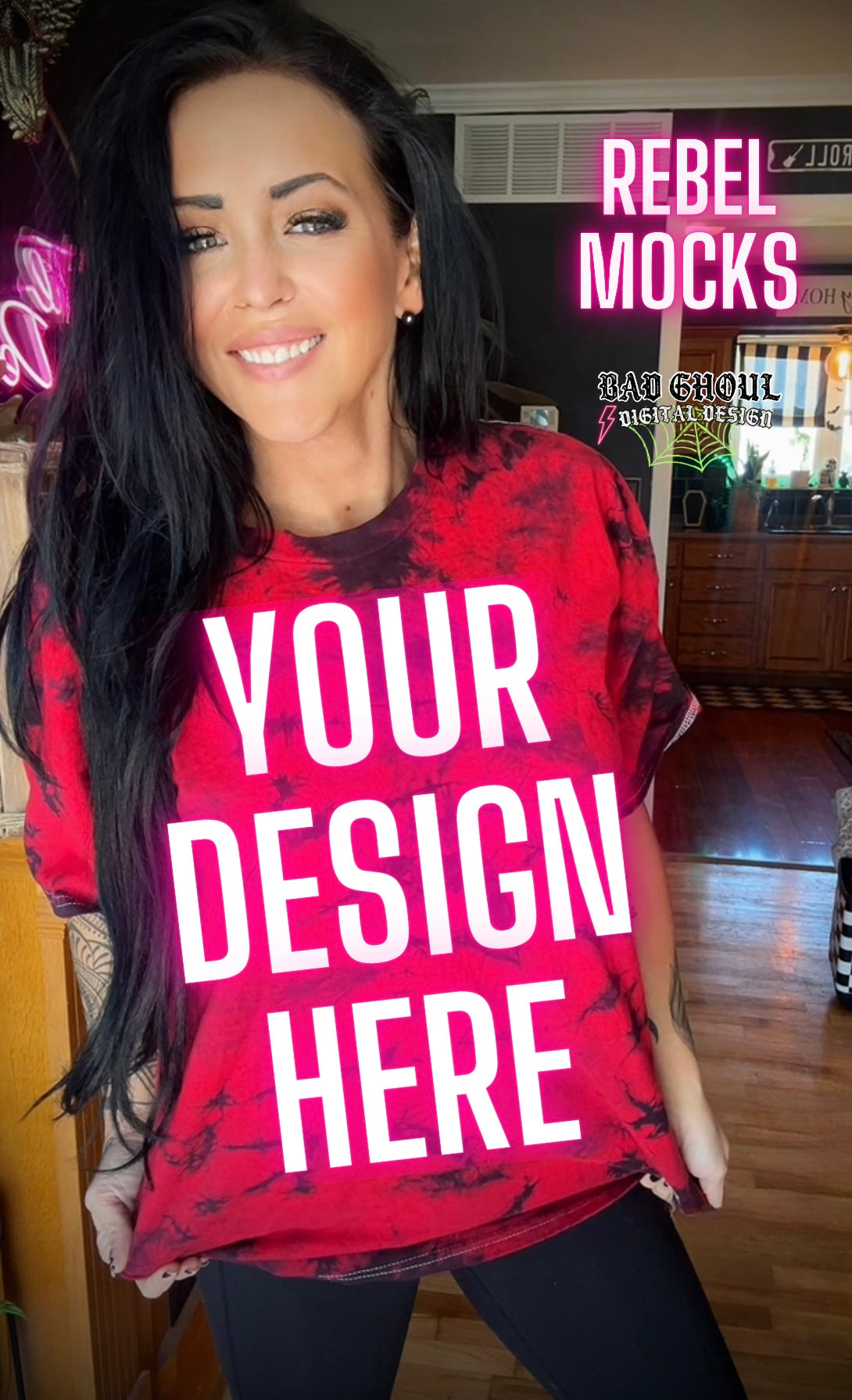 Alt Vibez Black and Red Tie Dye Tee Trendy Model Mock Up