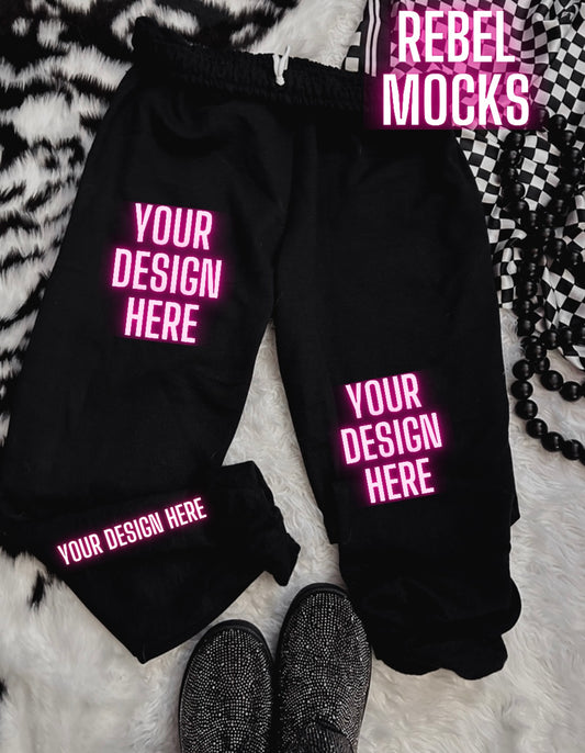 Gildan Black sweats flat Lay Mock Up TRENDING VIBES