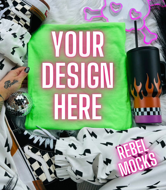 Neon Green Tee Trending Alternative Flat Lay Mockup