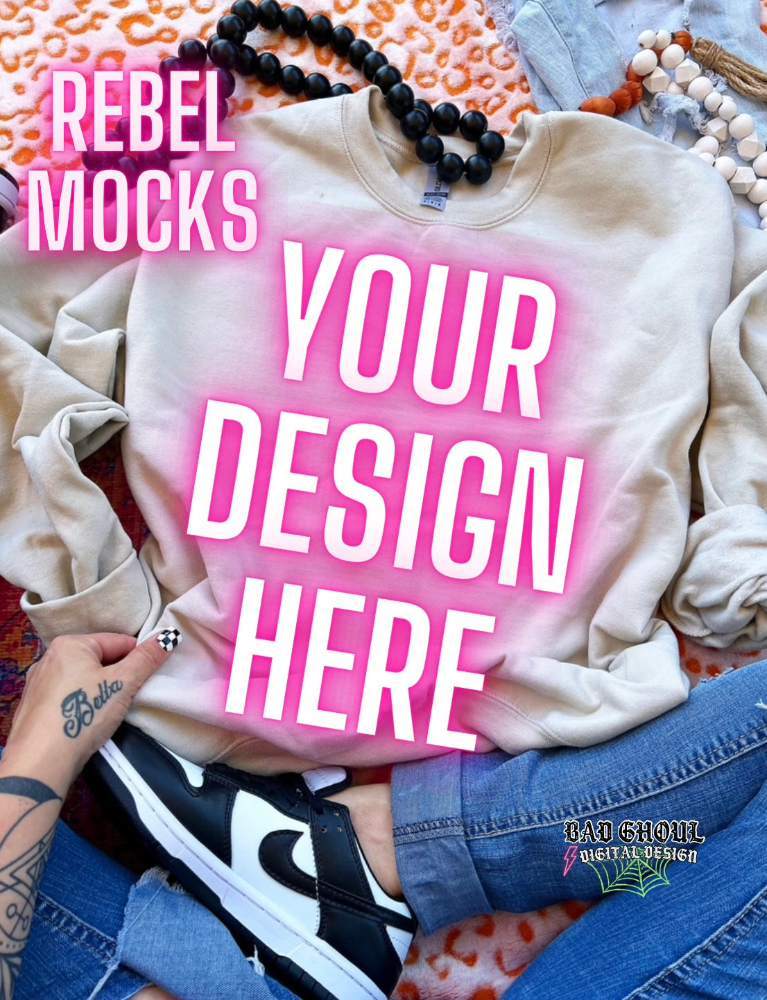 Sand Crewneck Sweatshirt Boho Vibes TRENDING Flat Lay Mock up