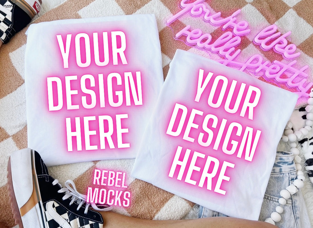 White Tee Flat Lay Mock Up TRENDING