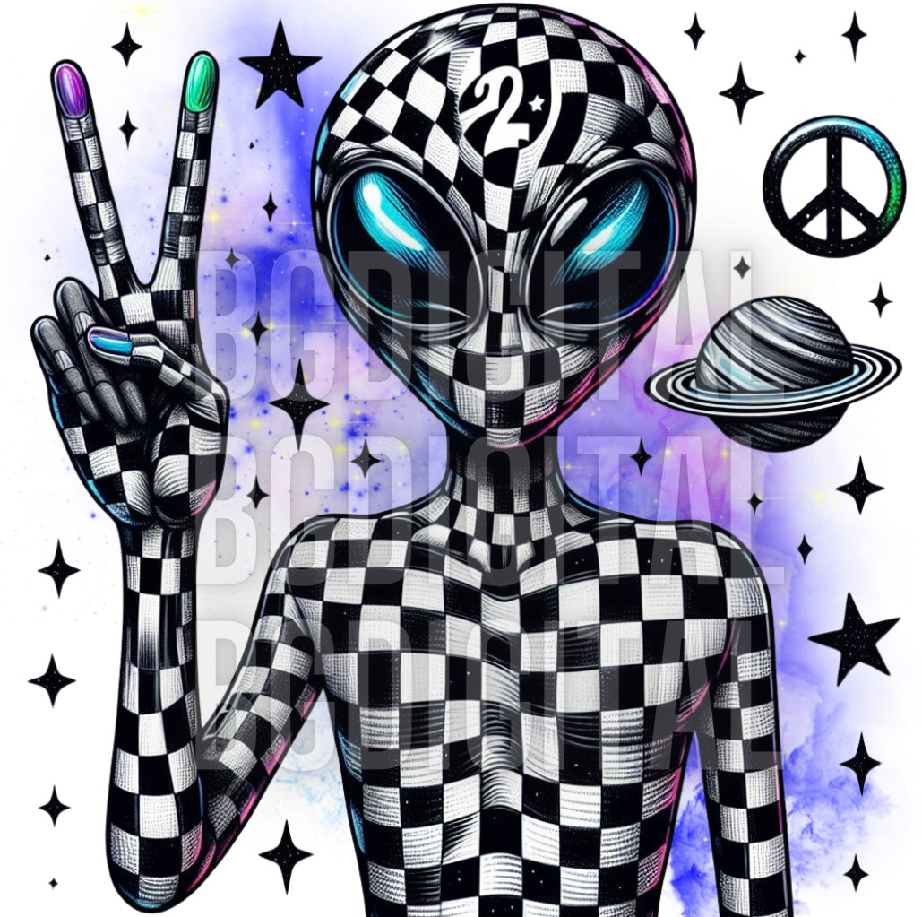 Sub and DTF Friendly Checkered Alien PNG digital download