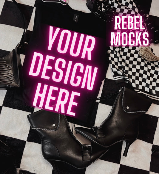 Black Tee Alternative Flat Lay Mock Up