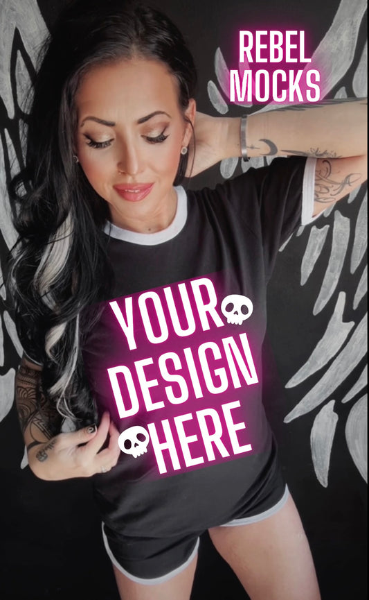 Black and White Ringer Tee Model Mock Edgy alt Vibes Mock Up