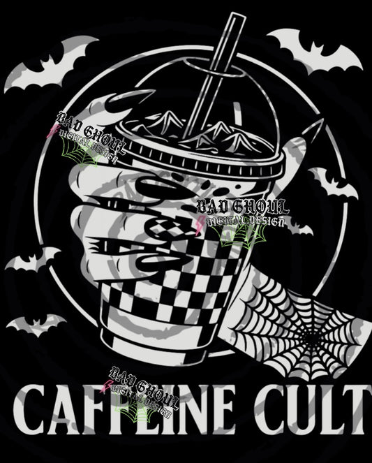 Caffeine Cult PNG DOWNLOAD black fabric only
