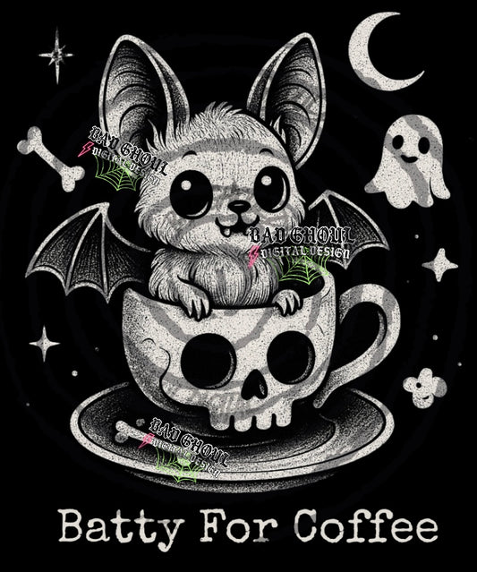 Batty For Coffee PNG DOWNLOAD Black Fab Only