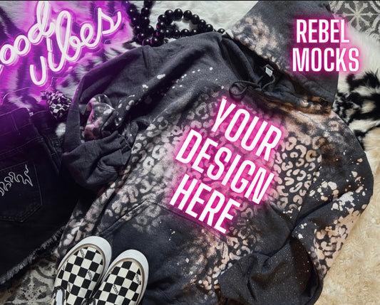 Cheetah Charcoal Hoodie Mockup Flat Lay IRL