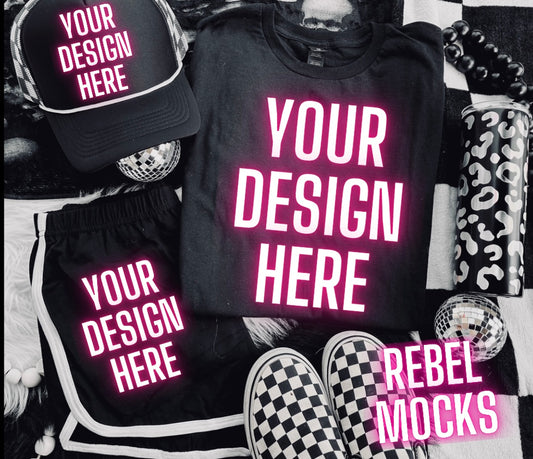 Black Tee Alt Mock Up Trendy Edgy Vibes Flat Lay