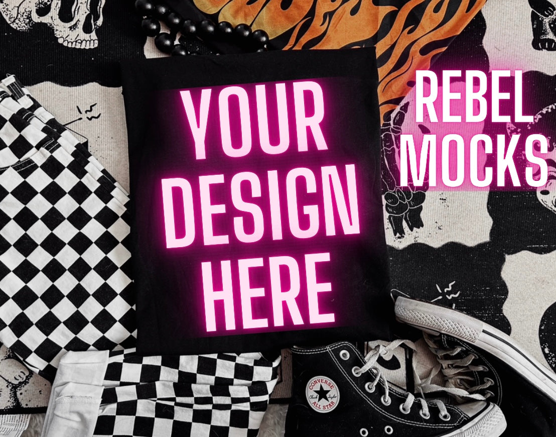Black Edgy Alt Trendy Mock Up Flat Lay