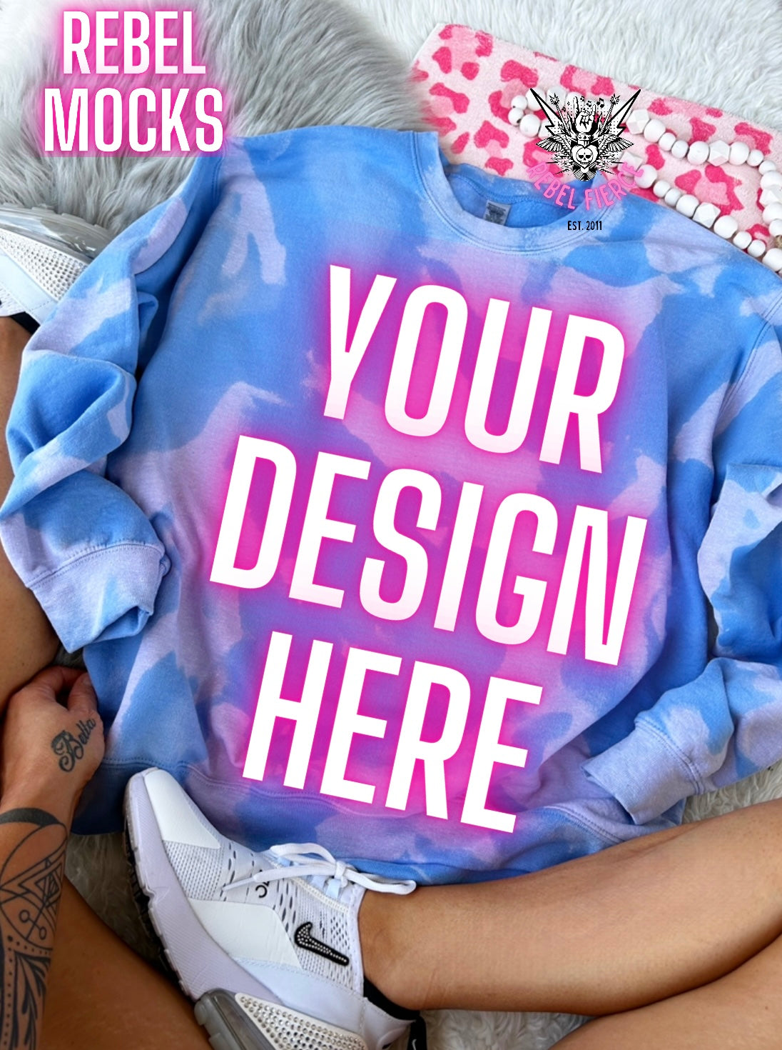 Acid Wash Carolina Blue Crewneck Sweatshirt flat lay Mock Up TRENDY Clean Vibes