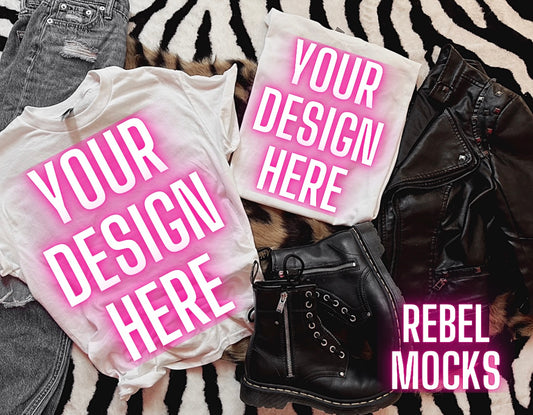 White Tee Mock Up Trendy Grungy Edgy Vibes Flat Lay Mock Up
