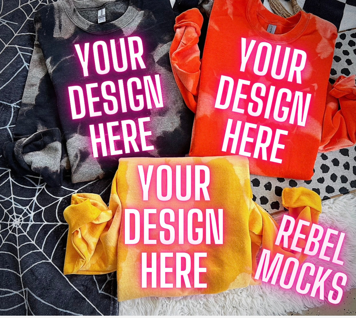 Acid Wash Crew Neck Sweatshirt Collage Flat Lay Mock Up TRENDING VIBES