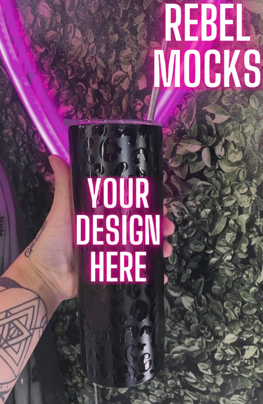 20oz black on black leopard tumbler Mock UP