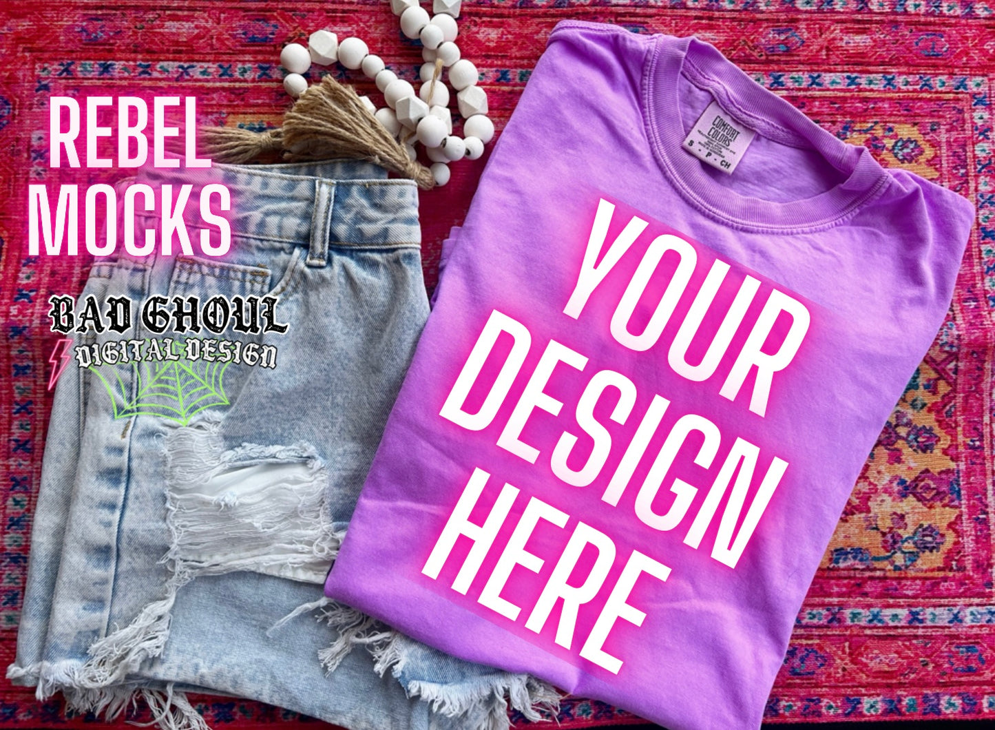 Neon Violet Tee Flat Lay Mock Up trendy