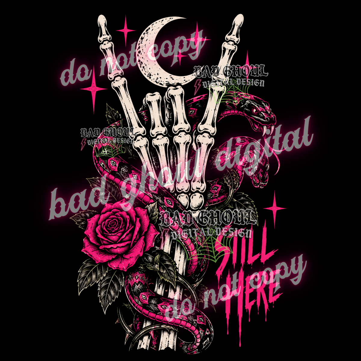 Still here | Skellie Rock Hand | PNG DOWNLOAD BLACK FAB ONLY