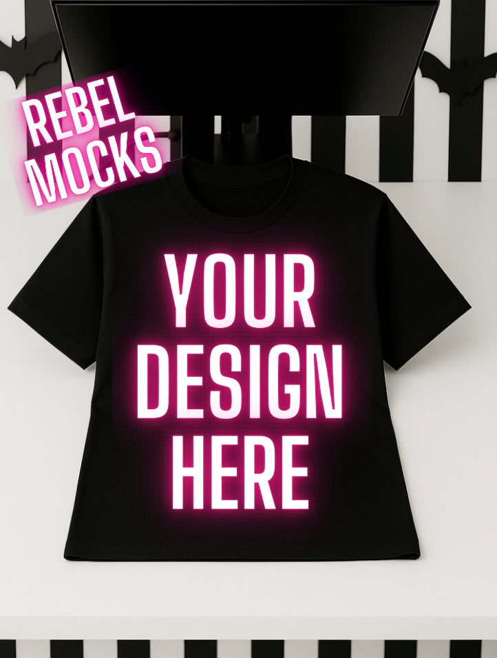 Black Tee Edgy Alternative Mock  Up Heat Press
