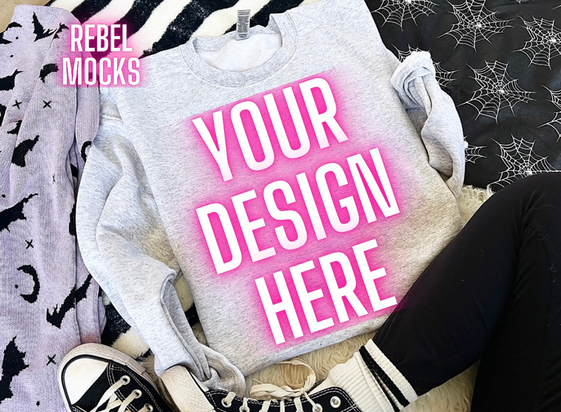 Ash Crewneck Sweatshirt Flat Lay Mock Up TRENDING