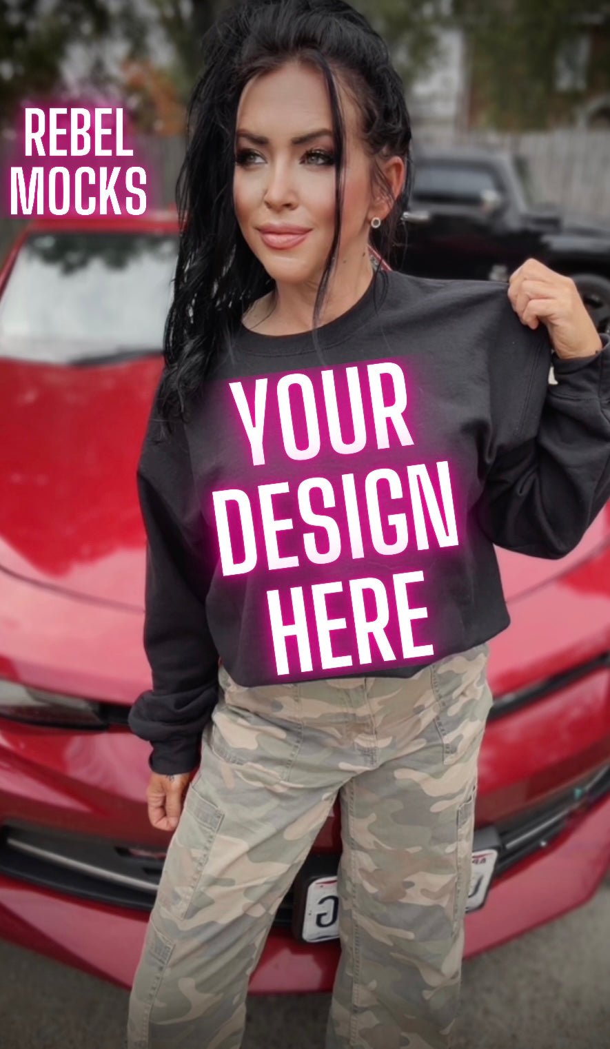 Black Crew Neck Sweatshirt Model Mock Up Edgy Vibes